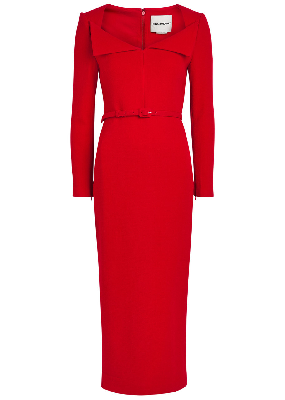 Roland Mouret Belted Wool Midi Dress Red