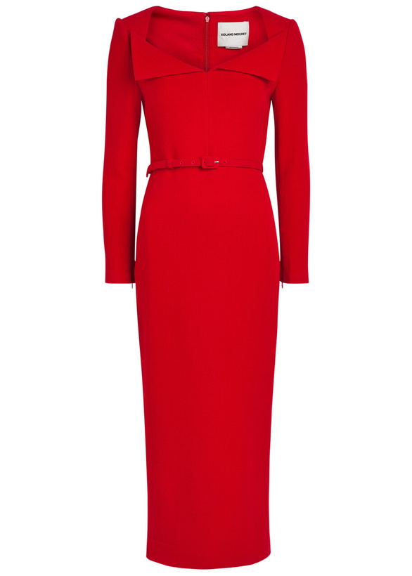 Photo: Roland Mouret Belted Wool Midi Dress Red