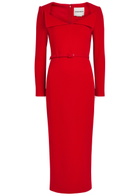 Roland Mouret Belted Wool Midi Dress Red