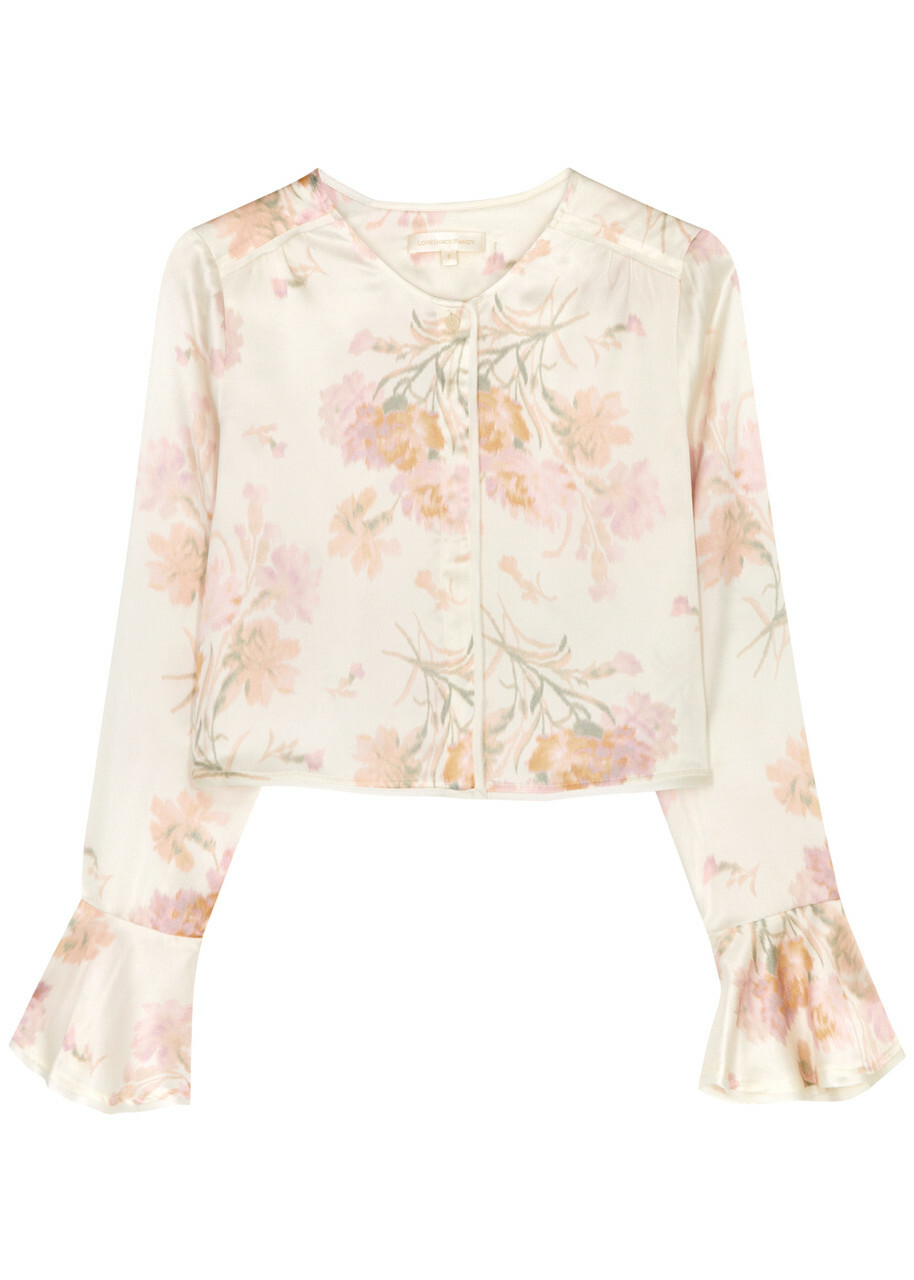 Loveshackfancy Lyndon Floral-print Silk-satin top Pink And White