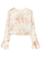 Loveshackfancy Lyndon Floral-print Silk-satin top Pink And White