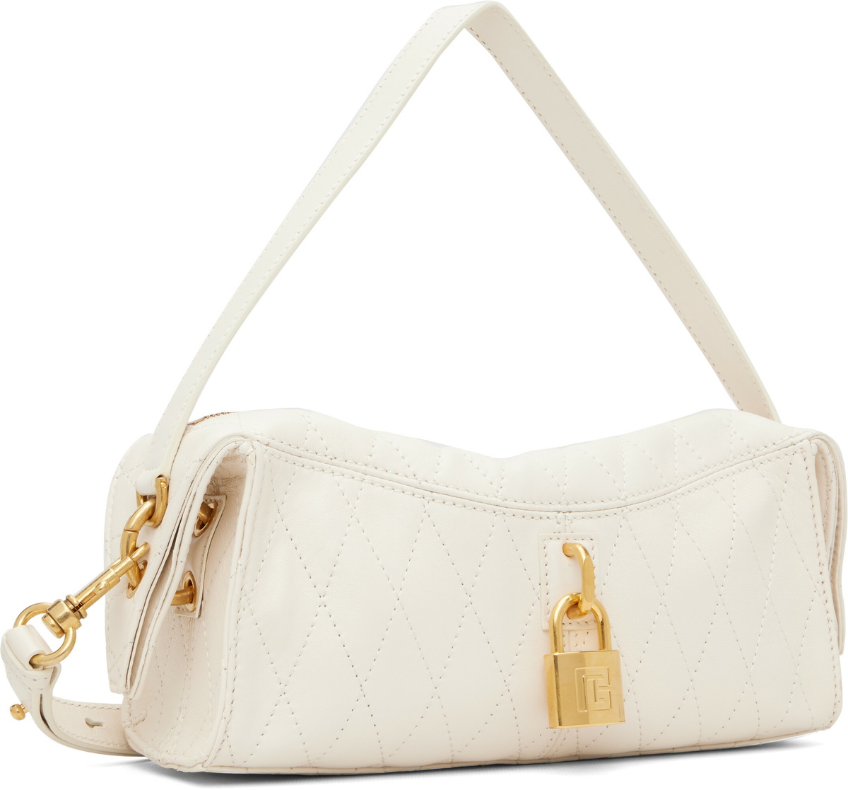 BALMAIN Off-White Small Pulse Smooth Topstitched Leather Bag
