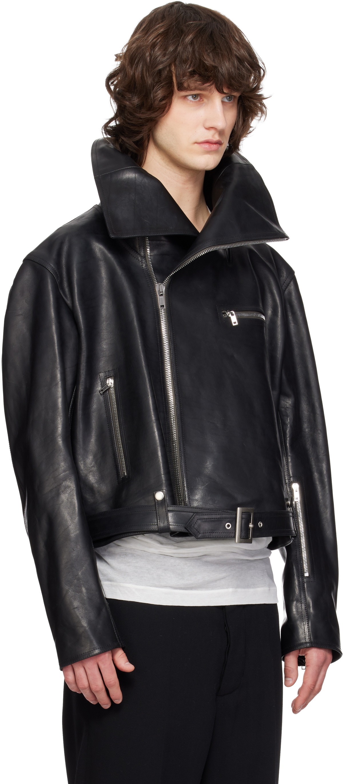 Rick Owens Black Temple Biker Jumbo Stooges Leather Jacket Rick Owens
