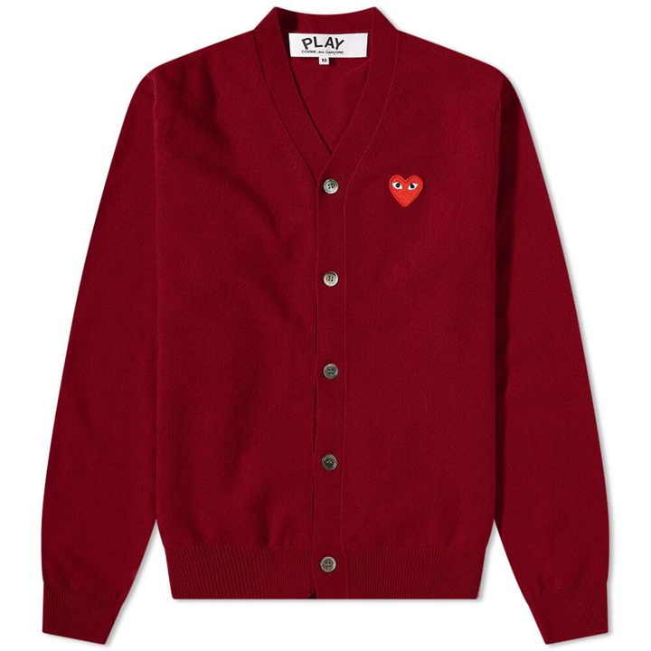 Photo: Comme des Garçons Play Men's Red Heart Cardigan in Burgundy