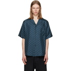 BALMAIN Navy Grid Print Silk Loose S/S Shirt