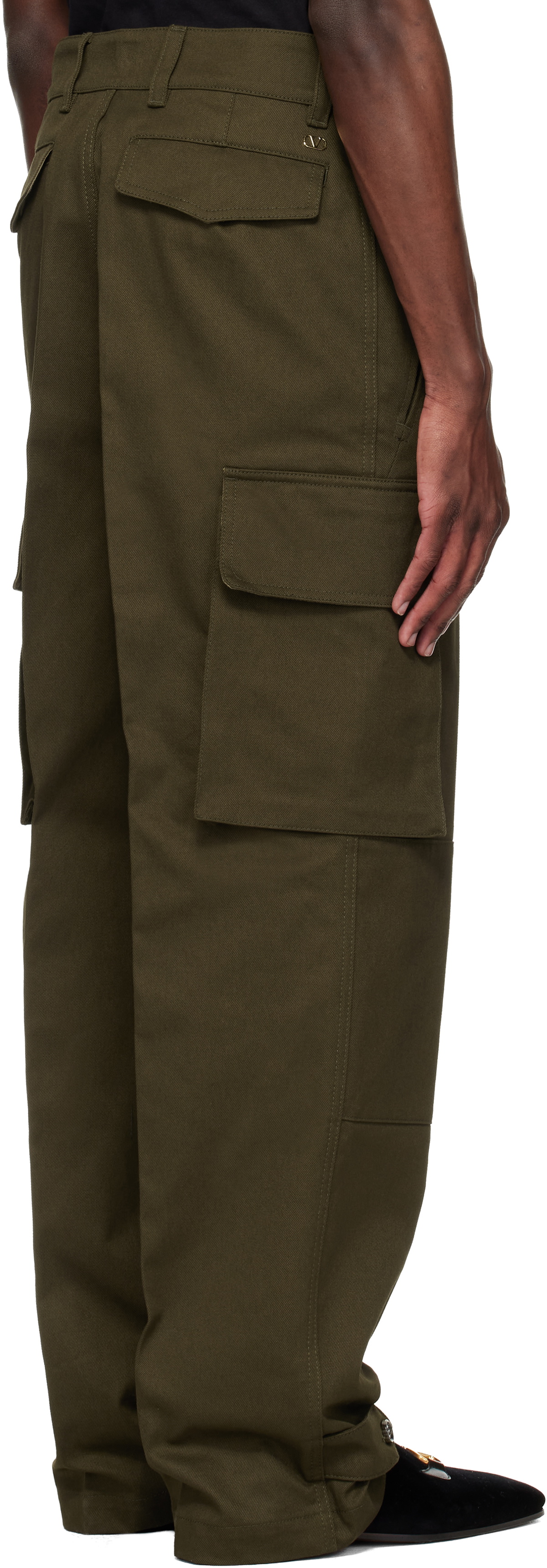 Valentino Khaki Cotton Gabardine Cargo Pants