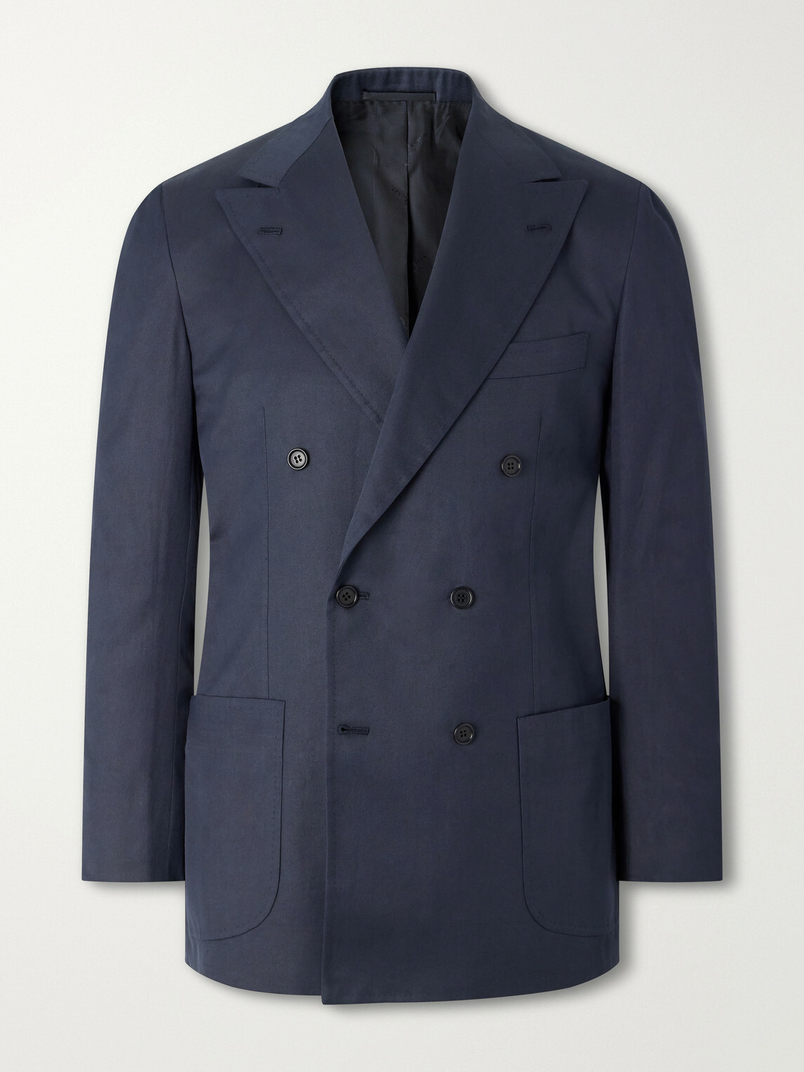 Kiton - Double-Breasted Cotton-Twill Blazer - Blue