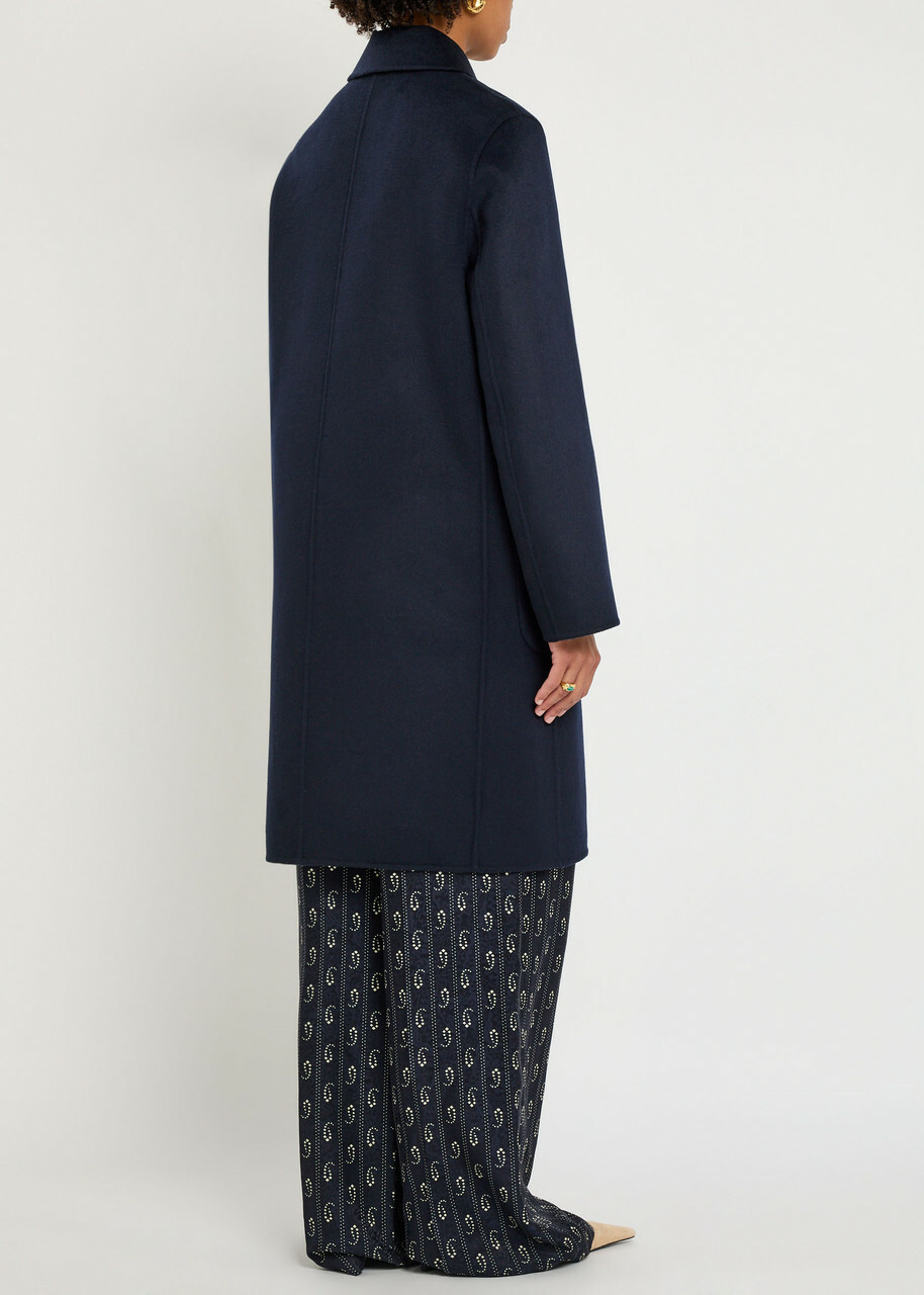 Tory Burch Logo-intarsia Wool-blend Coat Navy
