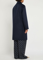Tory Burch Logo-intarsia Wool-blend Coat Navy