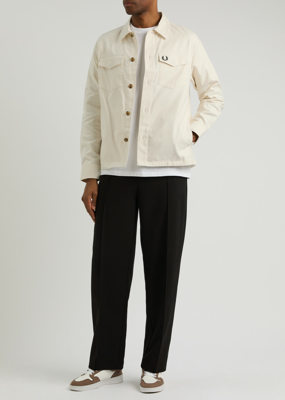 Fred Perry Logo-embroidered Cotton-twill Overshirt Cream Fred Perry