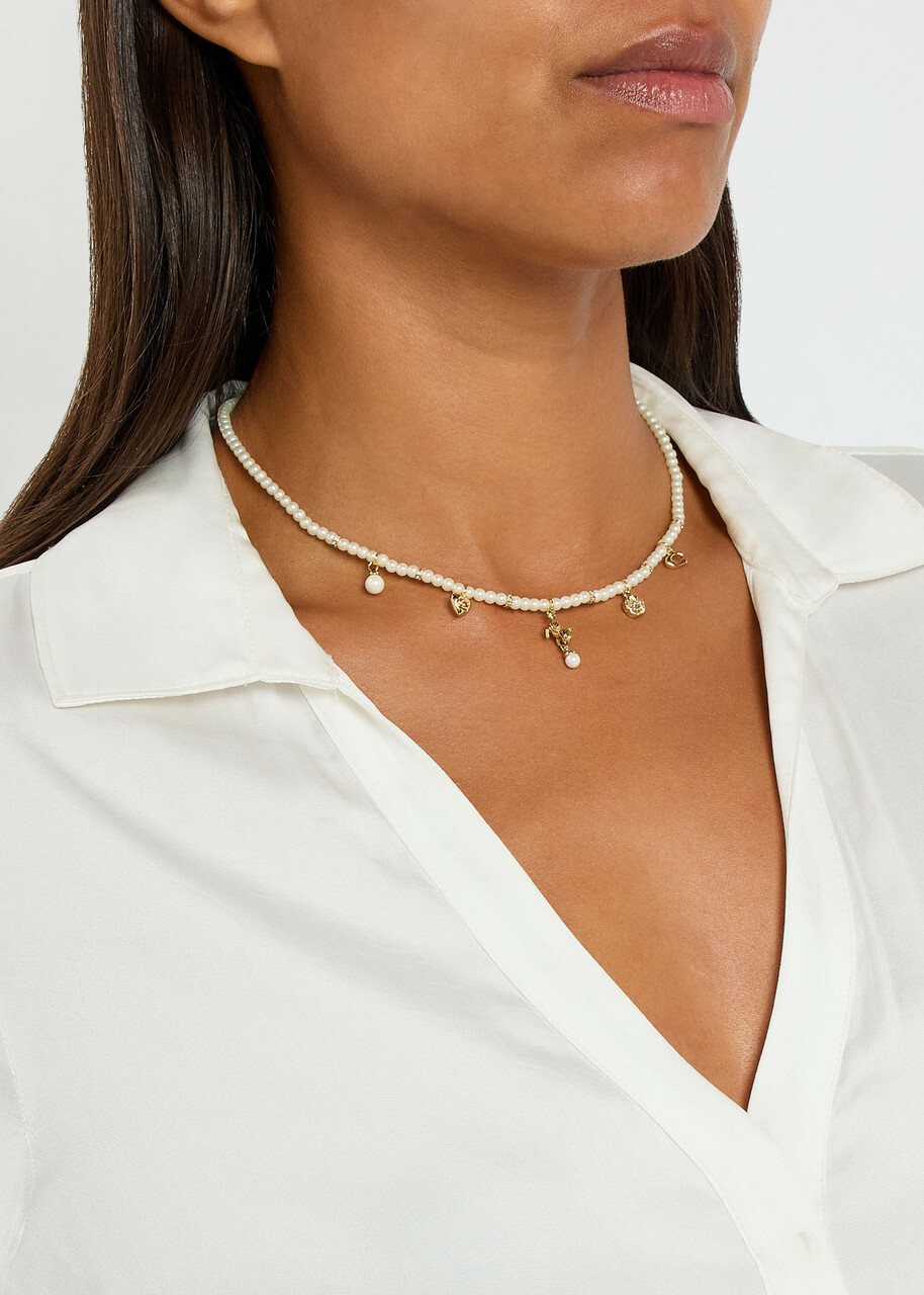 Coach Pearl Beaded Charm Necklace - One Size