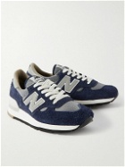 New Balance - Carhartt WIP 990v1 Leather-Trimmed Suede and Mesh Sneakers - Blue