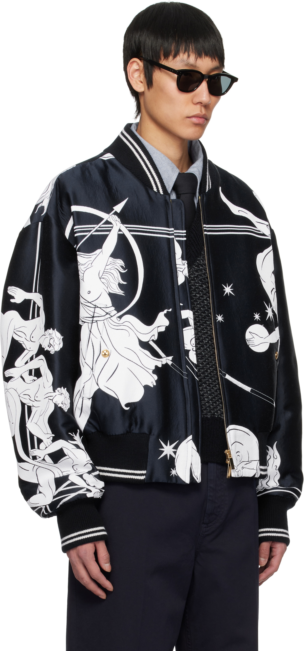 Thom Browne Navy Oversized Olympic Constellation Bomber Jacket