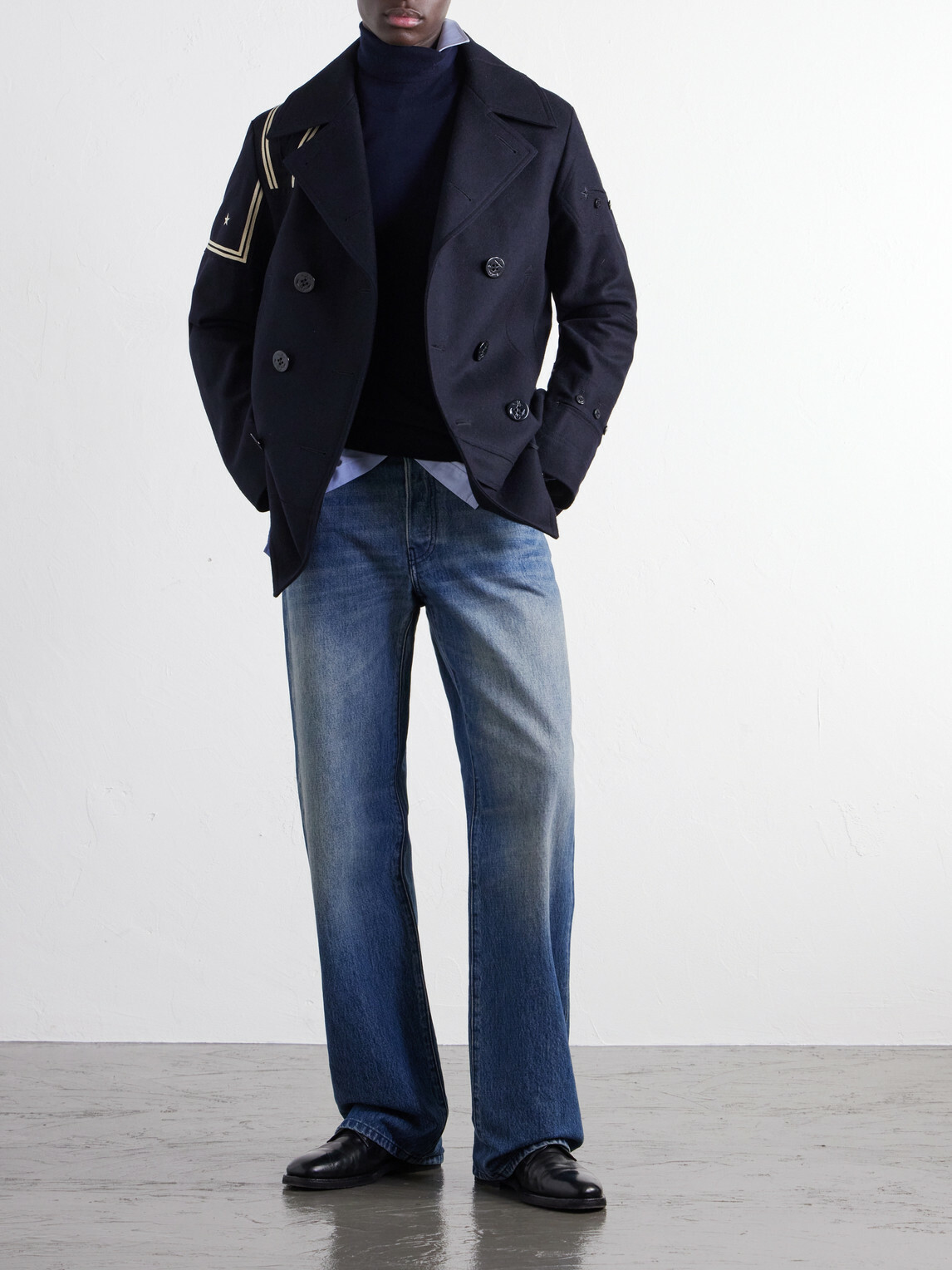 Junya Watanabe - Double-Breasted Appliquéd Wool-Blend Felt Coat - Blue