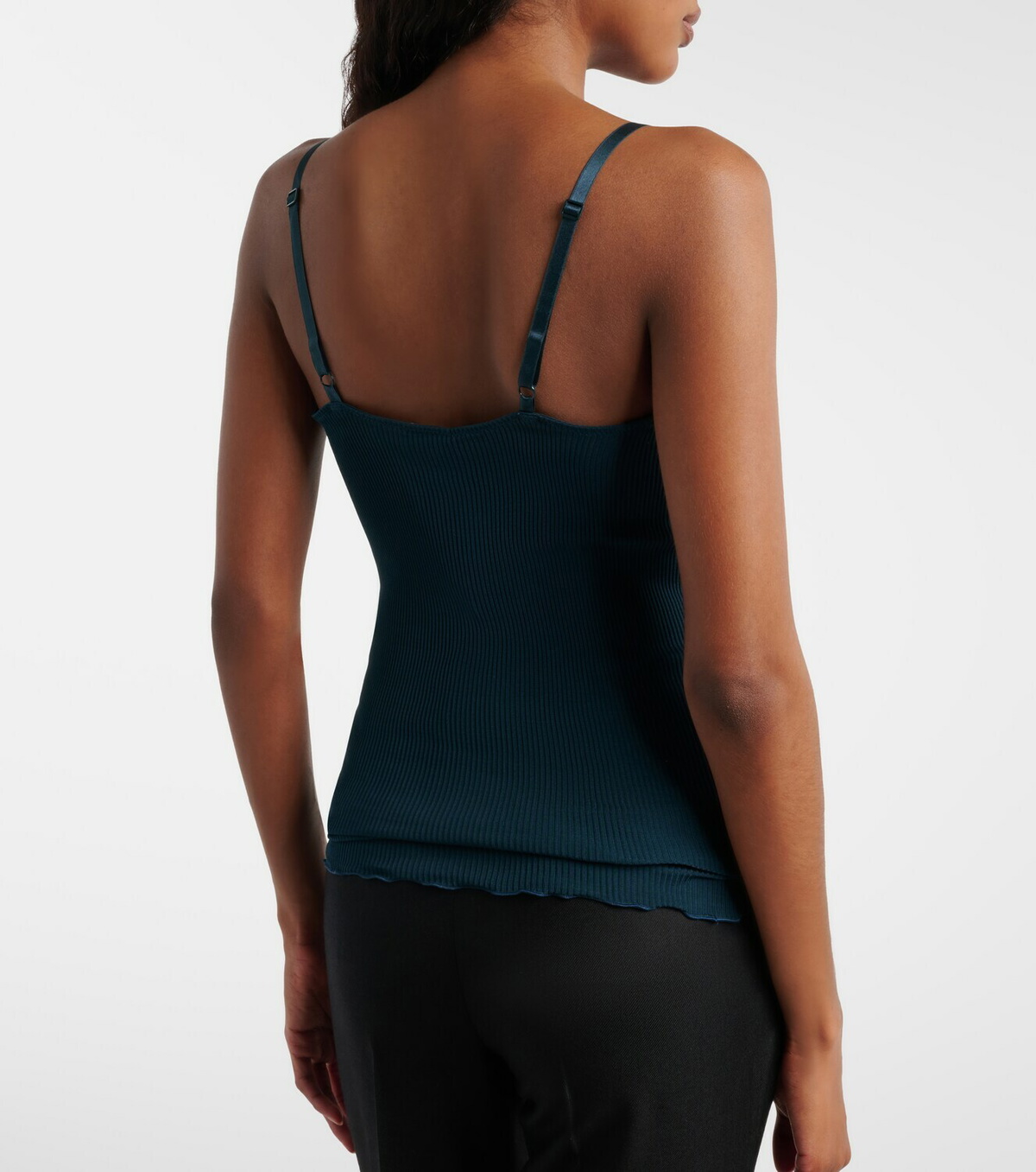 Saint Laurent Lace-trimmed ribbed-knit silk tank top