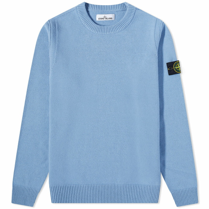 Photo: Stone Island Men's Lambswool Crew Neck Knit in Mid Blue