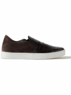 Manolo Blahnik - Nadores Suede and Croc-Effect Leather Slip-On Sneakers - Brown
