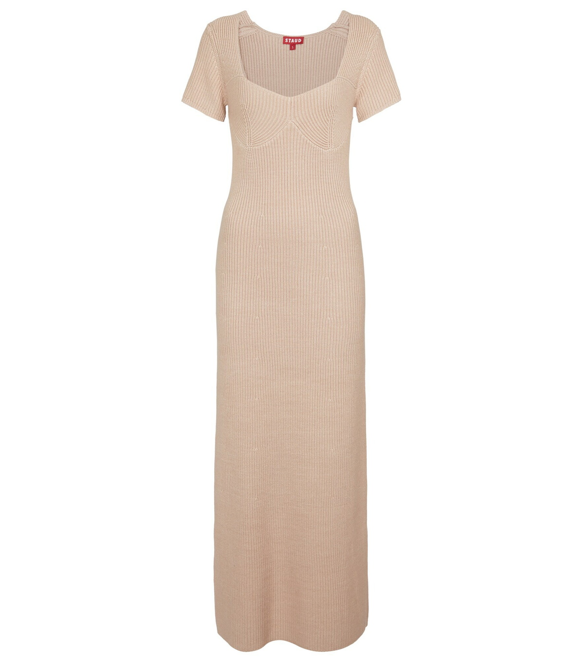 staud brown knit dress Staud Size XS White & Brown Print Viscose Ribbed Knit Color Block Midi   Labels Resale Boutique