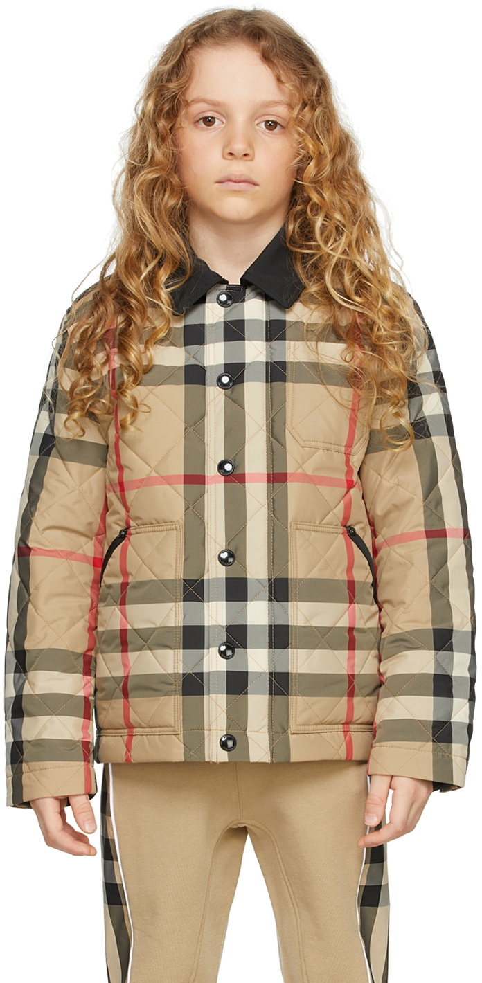 Burberry Kids Beige Check Quilted Jacket Burberry