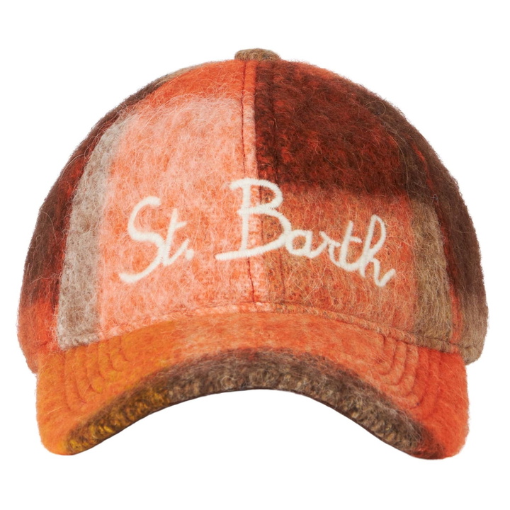 Photo: MC2 Saint Barth Woman Baseball Cap With Orange Check Embroidery