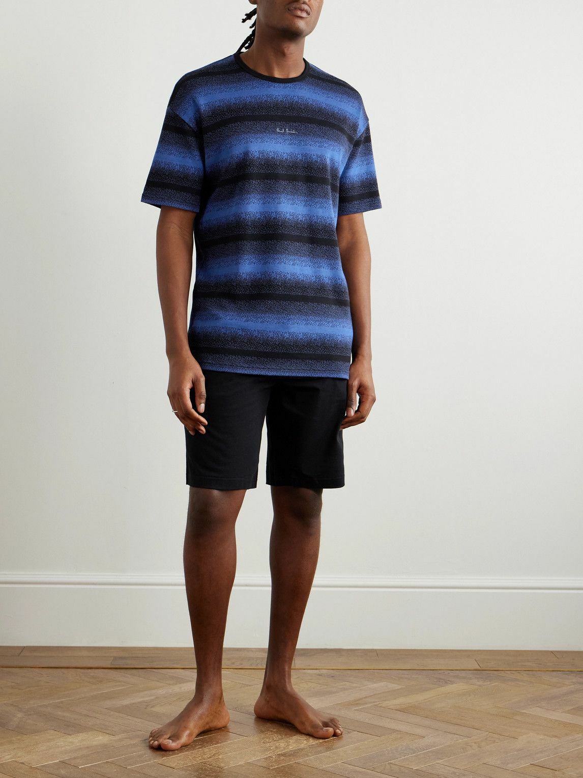 Paul Smith - Logo-Embroidered Striped Cotton and Modal-Blend Piqué T-Shirt - Blue