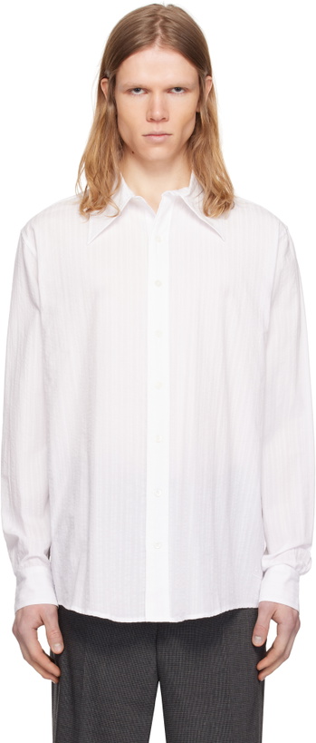 Photo: Random Identities White Seersucker Large Collar Shirt