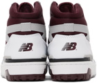 New Balance White & Burgundy 650 Sneakers