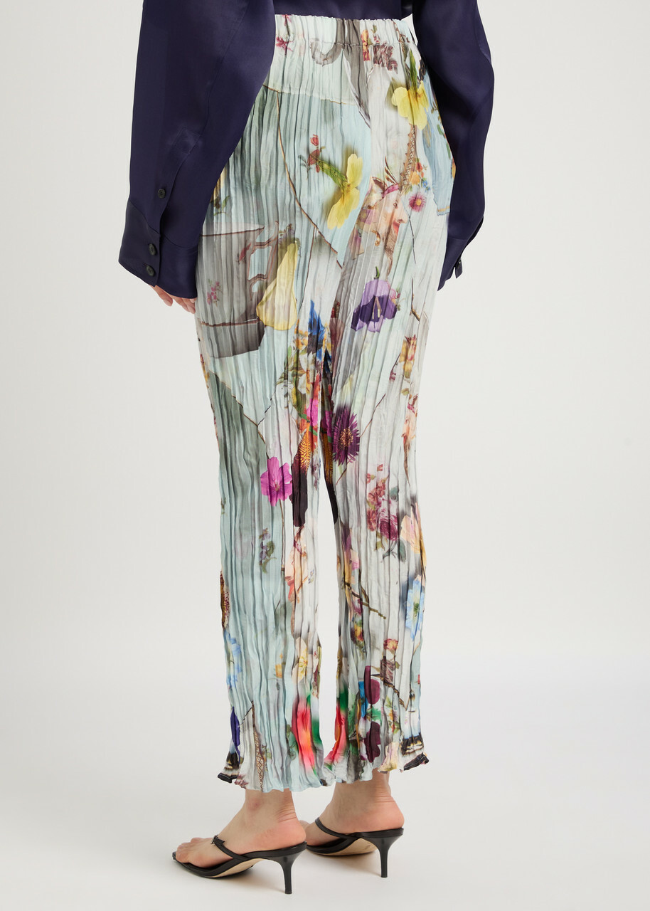 Julia Heuer Daliah Crushed Printed Pleated Trousers Blue