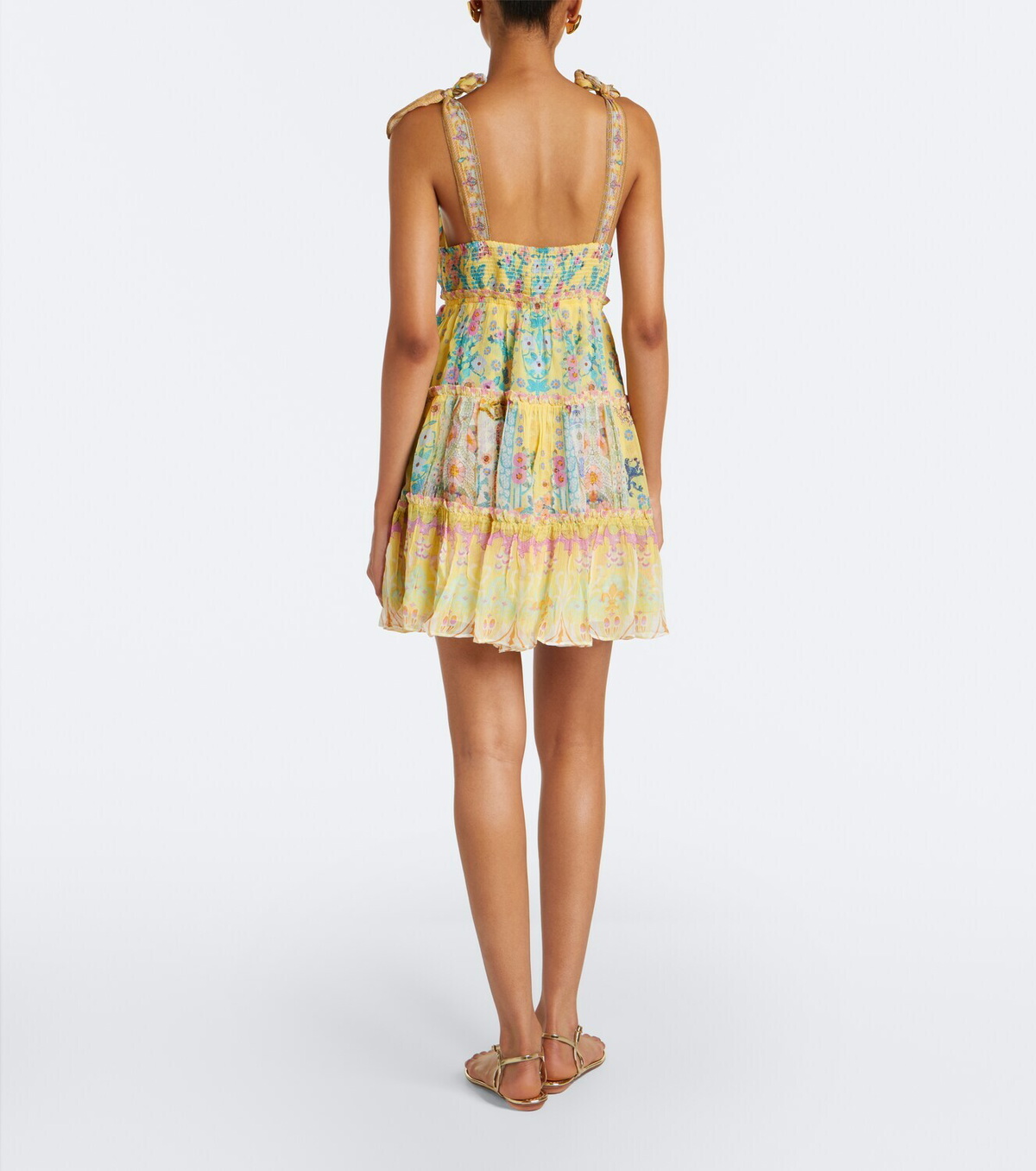 Camilla Floral embellished tiered silk minidress