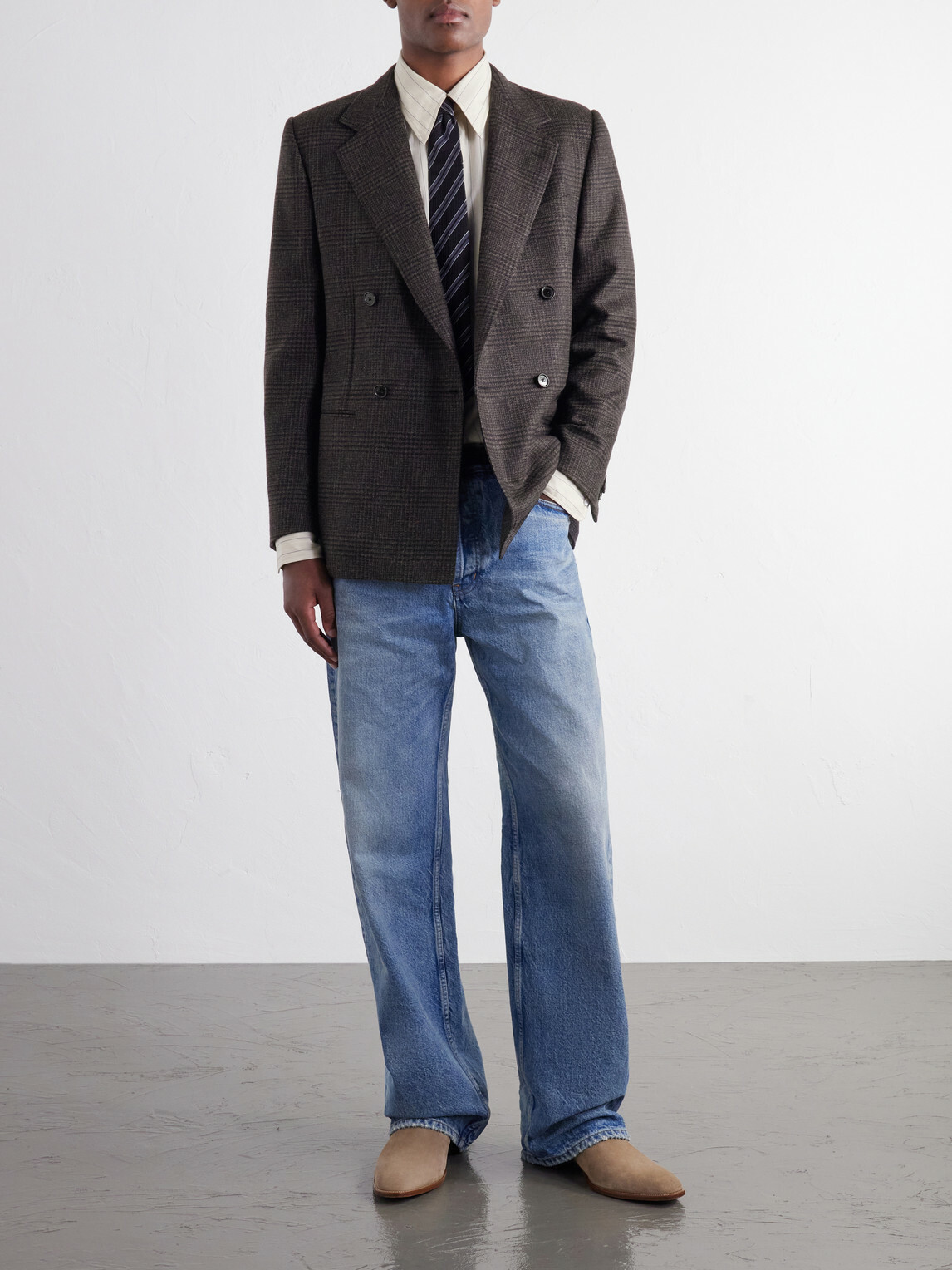 Husbands - Double-Breasted Prince Of Wales Merino Wool-Twill Blazer - Brown
