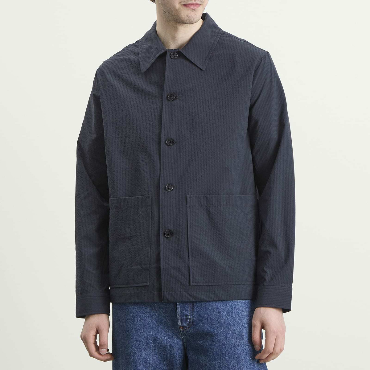 NN07 Men's Blaze Seersucker Shirt Jacket in Navy Blue