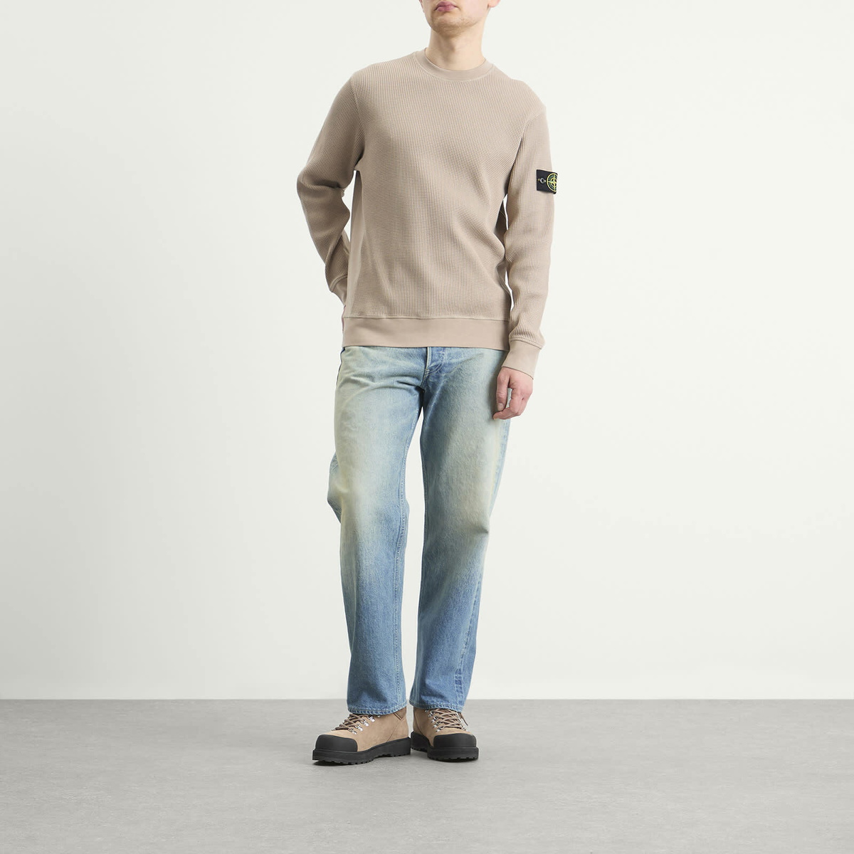 Stone Island Men's Waffle Crew Neck Sweatshirt in Desert Stone Island