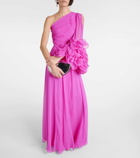 Costarellos One-shoulder ruffled silk gown