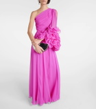 Costarellos One-shoulder ruffled silk gown