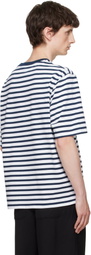 AMI Paris White & Navy Boxy Mariniere 'Ami de Coeur' T-shirt
