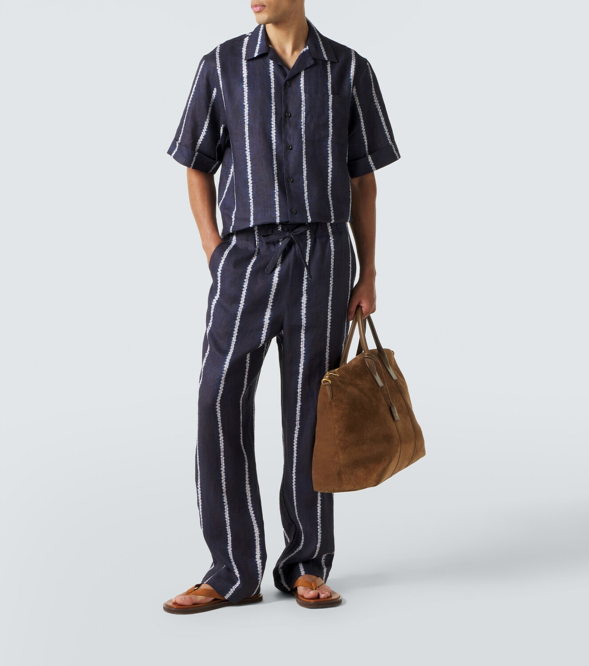 Commas Striped linen bowling shirt