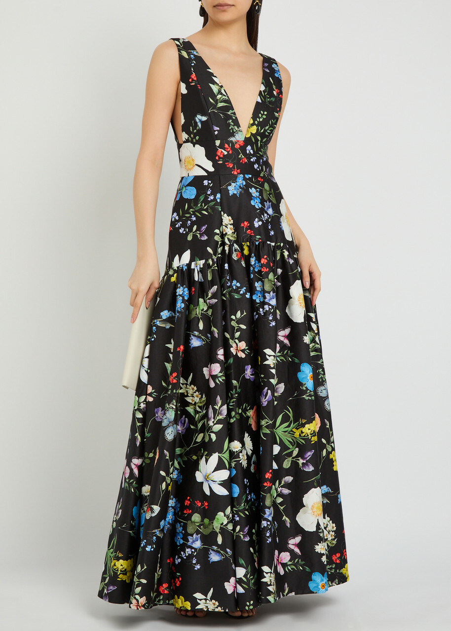 Alice + Olivia Lila Floral Print Tiered Stretch-cotton Gown Multicoloured
