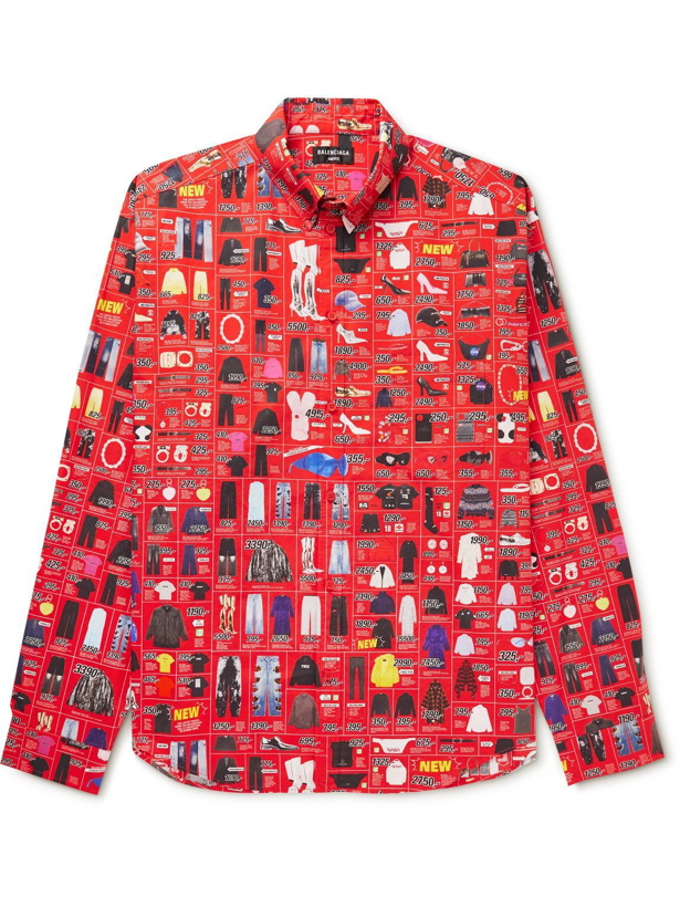 Photo: Balenciaga - Button-Down Collar Printed Cotton-Poplin Shirt - Red