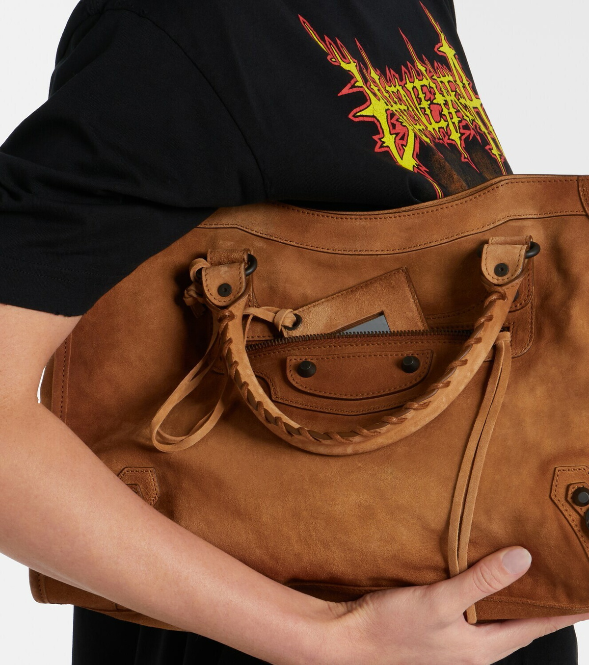 Balenciaga Le City Medium suede top-handle bag