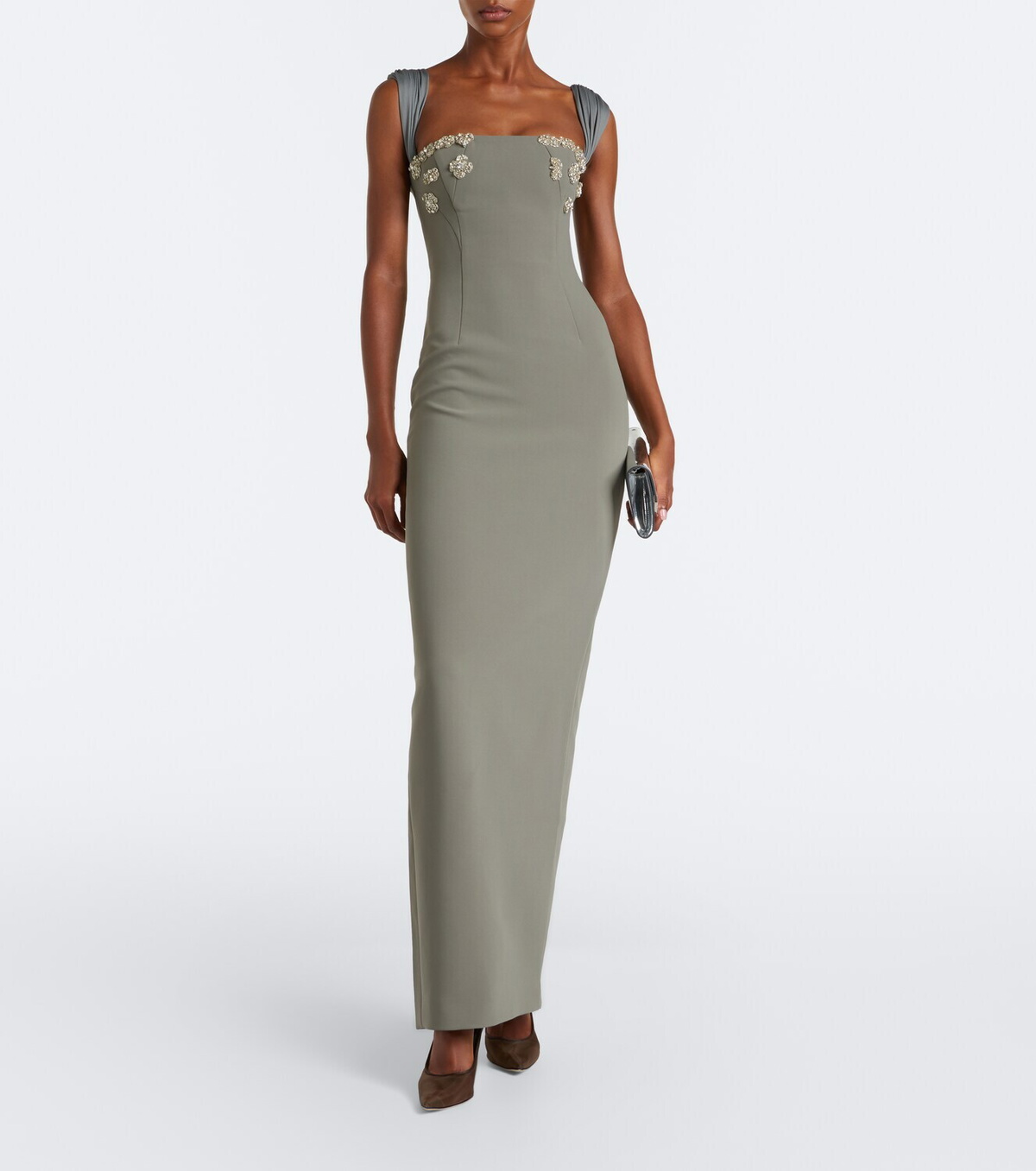 Rachel Gilbert Malia embellished crêpe corset gown