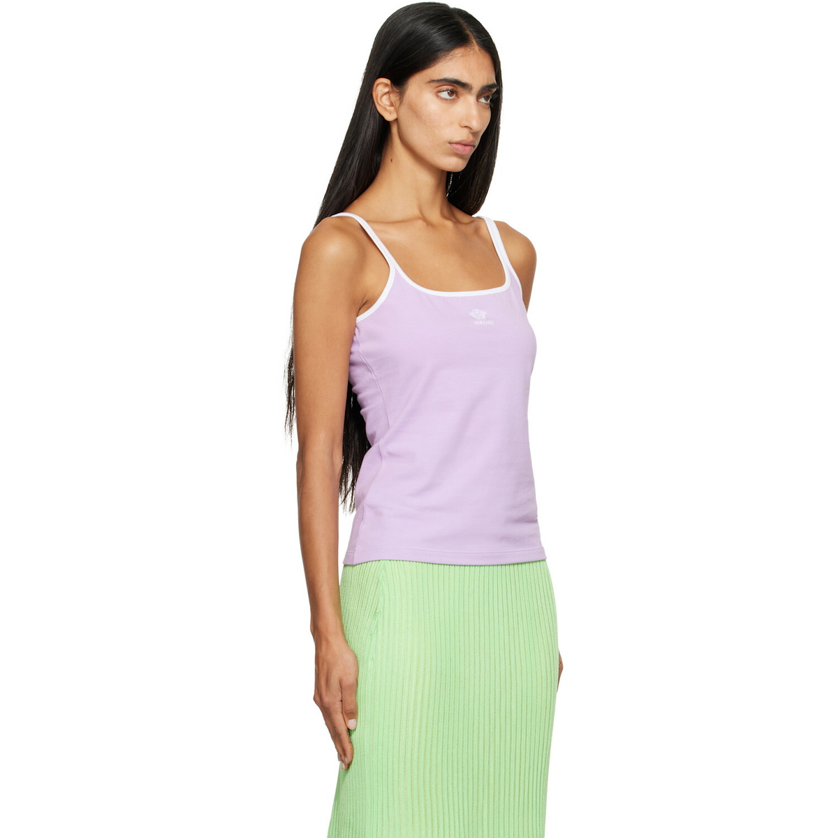 Versace Purple Embroidered-Logo Stretch Cotton-Jersey Tank Top