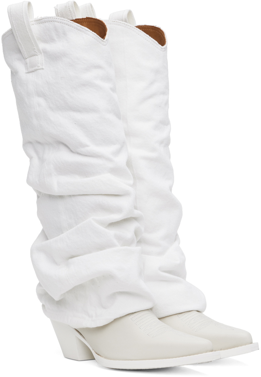 R13 White Mid Cowboy Denim Sleeve Boots