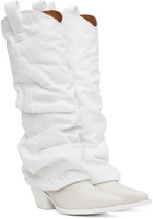 R13 White Mid Cowboy Denim Sleeve Boots
