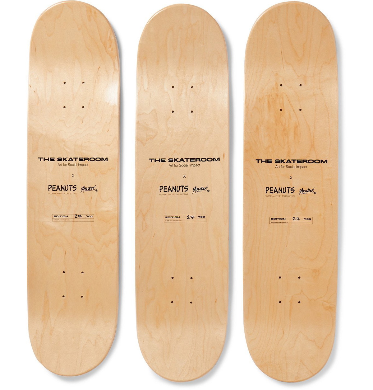 THE SKATEROOM - Peanuts by André Saraiva Set of Three Printed Wooden  Skateboards - Pink