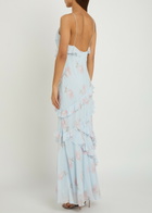 Loveshackfancy Rialto Floral-print Ruffled Chiffon Maxi Dress Blue