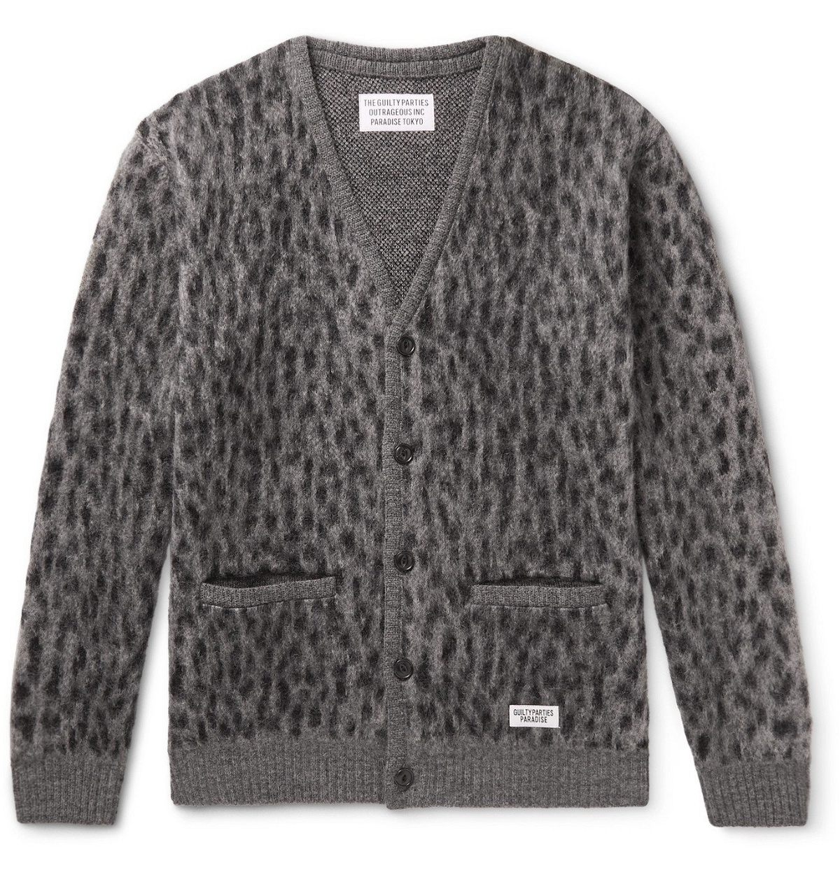 Wacko Maria - Leopard Jacquard-Knit Cardigan - Gray Wacko Maria