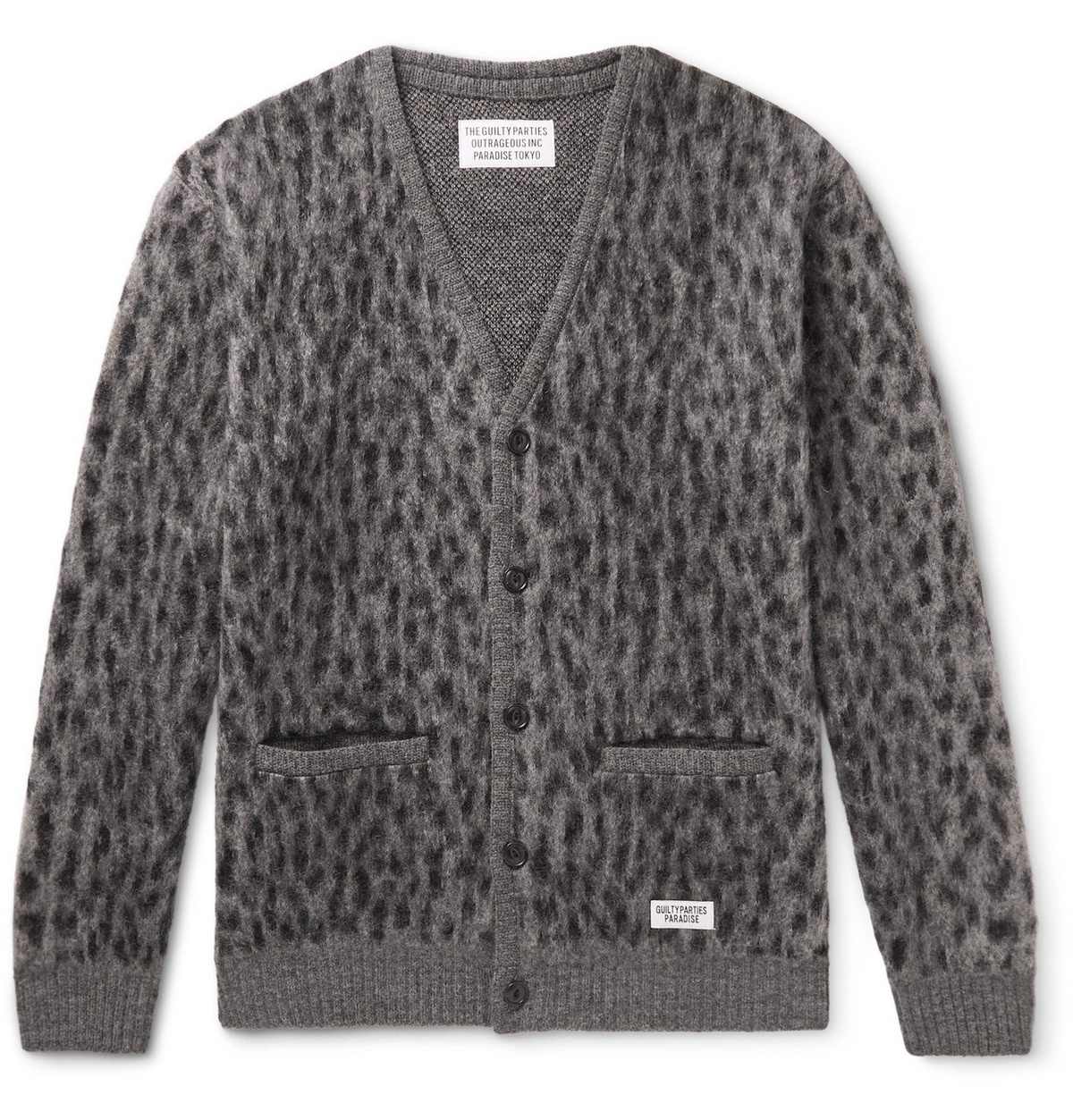 Photo: Wacko Maria - Leopard Jacquard-Knit Cardigan - Gray