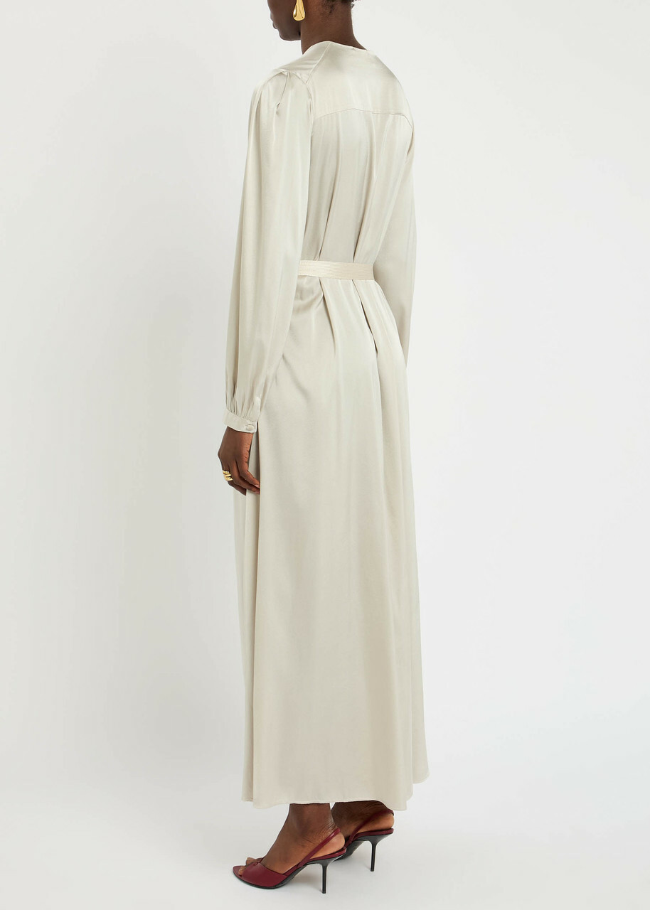 Forte_forte Belted Silk-satin Midi Dress Grey