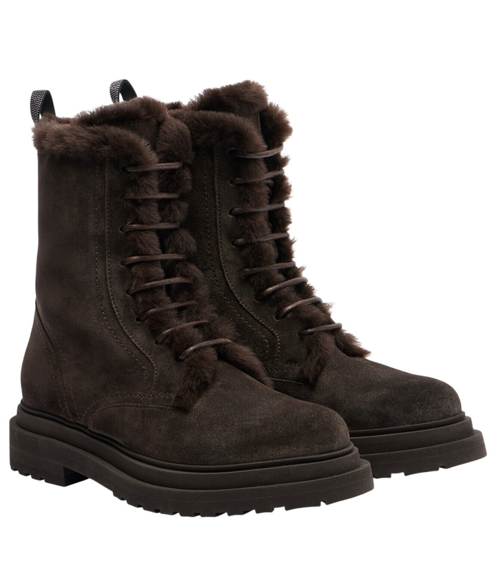 Photo: Brunello Cucinelli Monili shearling-trimmed suede lace-up boots