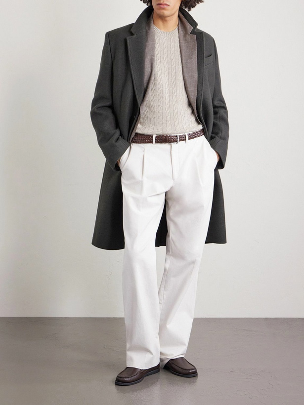 Photo: Dunhill - Cable-Knit Cashmere and Linen-Blend Sweater - Neutrals